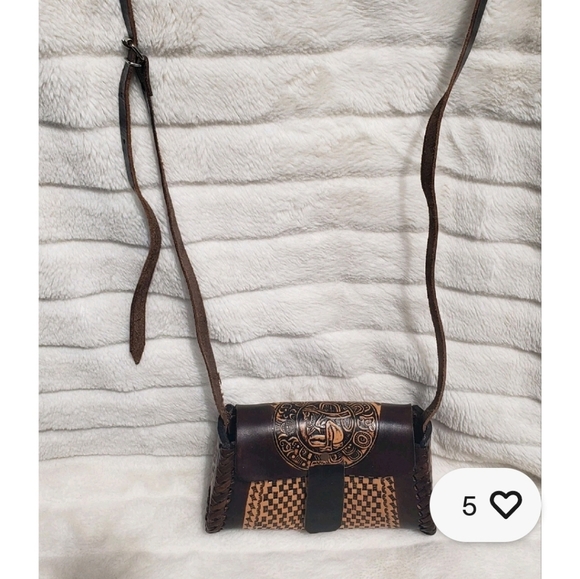 Genuine Leather Hand Tooled Mexican Crossbody Handbag Purse Adjustable Strap - Picture 3 of 6